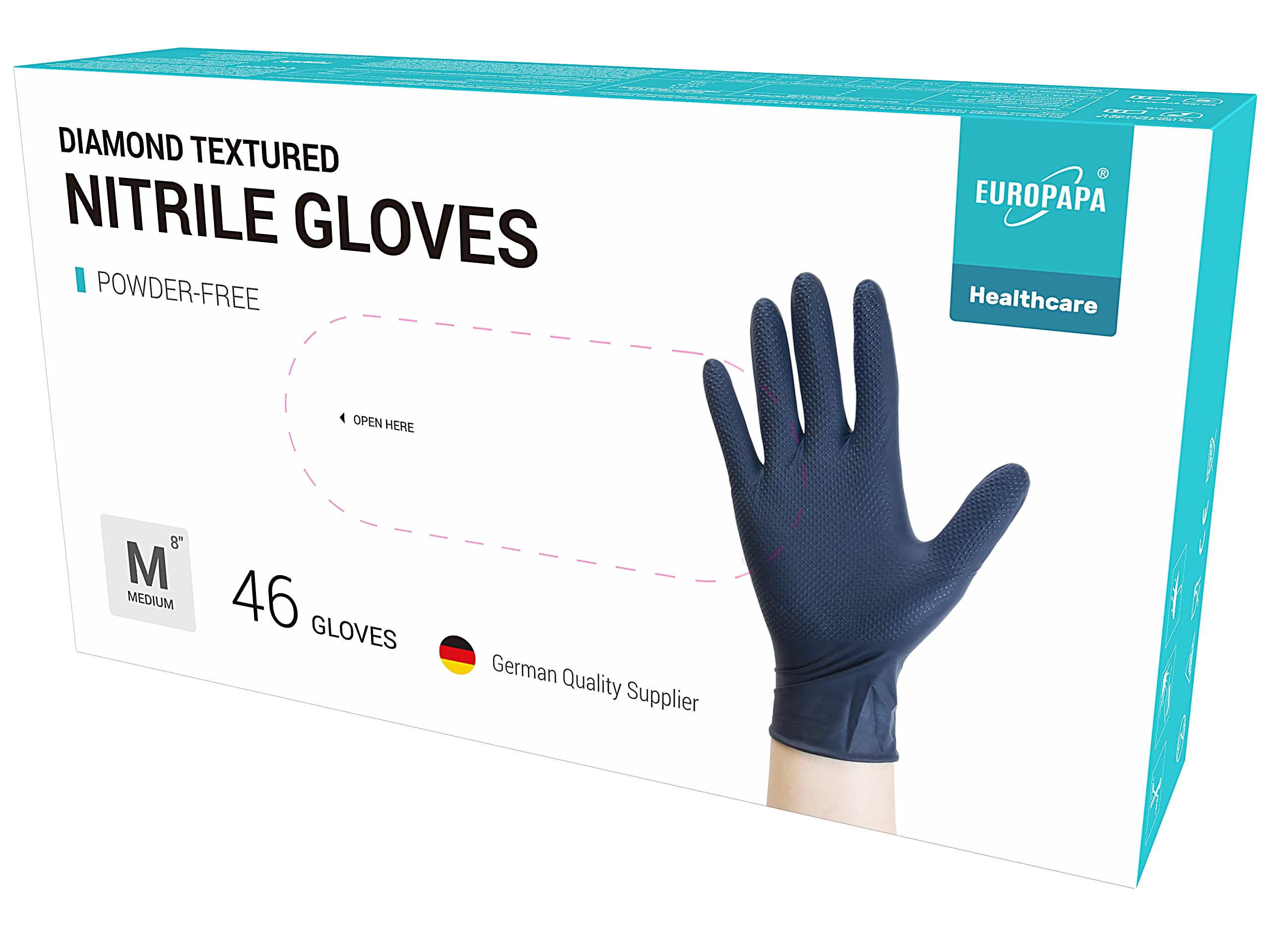 EUROPAPA 46x extra dicke Nitrilhandschuhe DiamantGrip Diamant schwarz