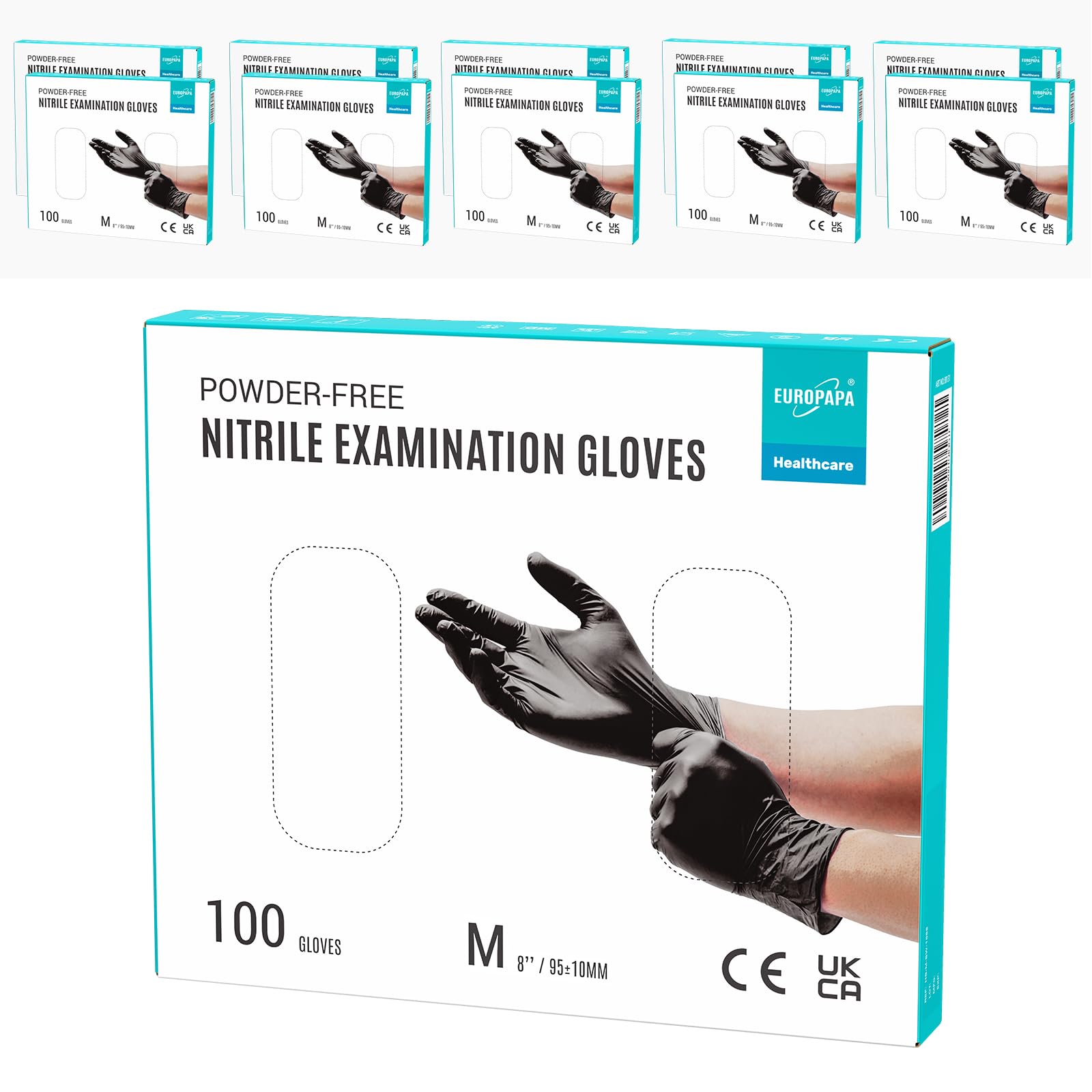 EUROPAPA® 1000x Nitrilhandschuhe Einweghandschuhe puderfrei Untersuchungshandschuhe EN455 EN374 latexfrei Einmalhandschuhe Handschuhe in Gr. S, M, L & XL verfügbar (Schwarz, M)