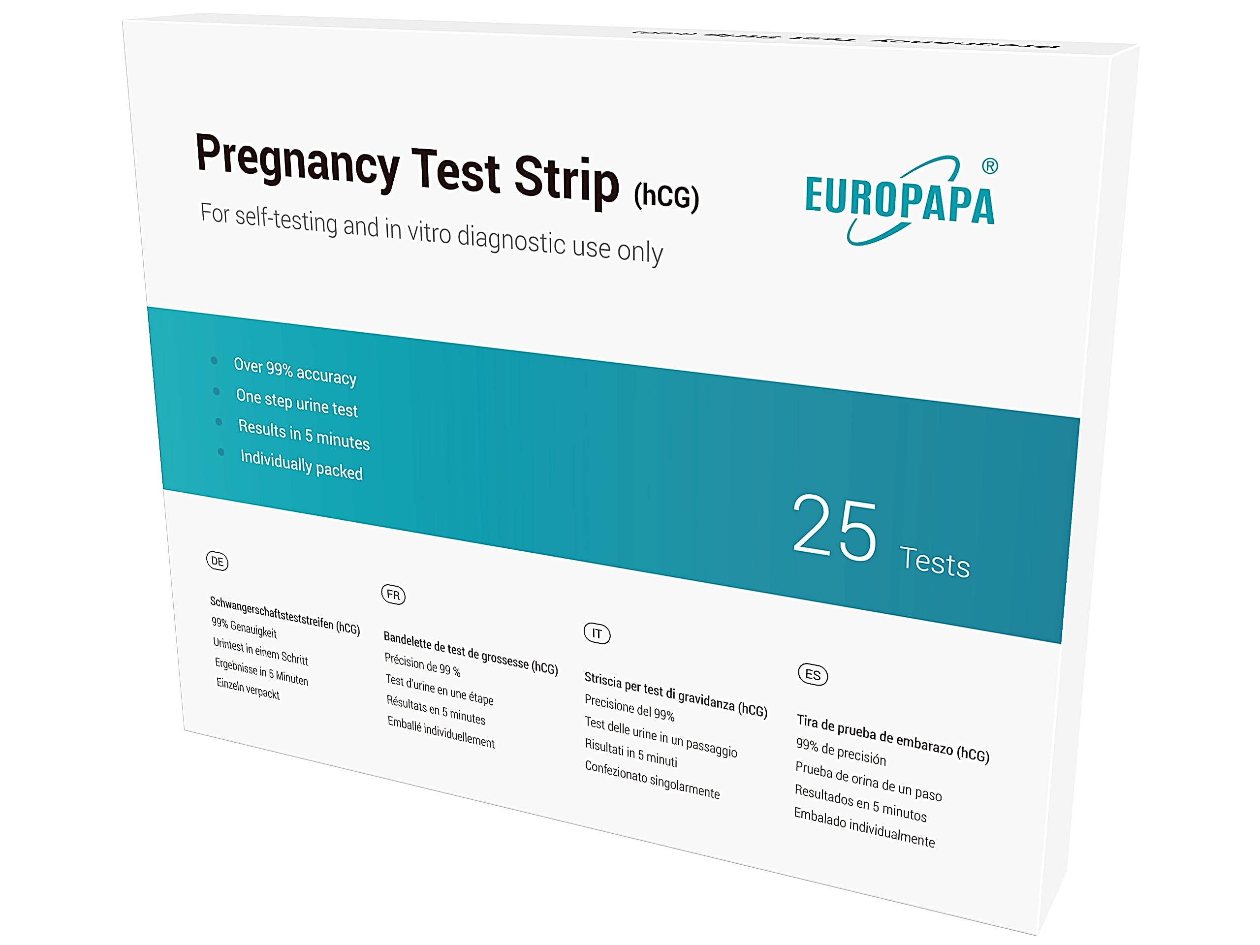 EUROPAPA® Healthcare 25 Stück ultraempfindlicher Schwangerschaftstest - Schwangerschaftstest Frühtest - Pregnancy Test - Frühschwangerschaftstest (25 Stück)