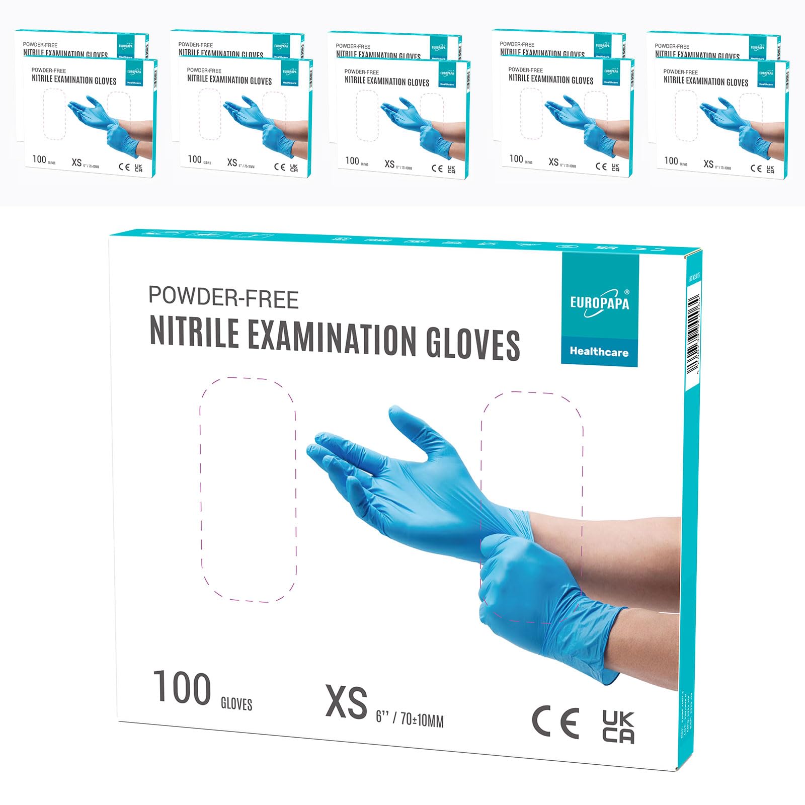EUROPAPA® 1000x Nitrilhandschuhe Einweghandschuhe puderfrei Untersuchungshandschuhe EN455 EN374 latexfrei Einmalhandschuhe Handschuhe in Gr. S, M, L & XL verfügbar (Blau, XS)