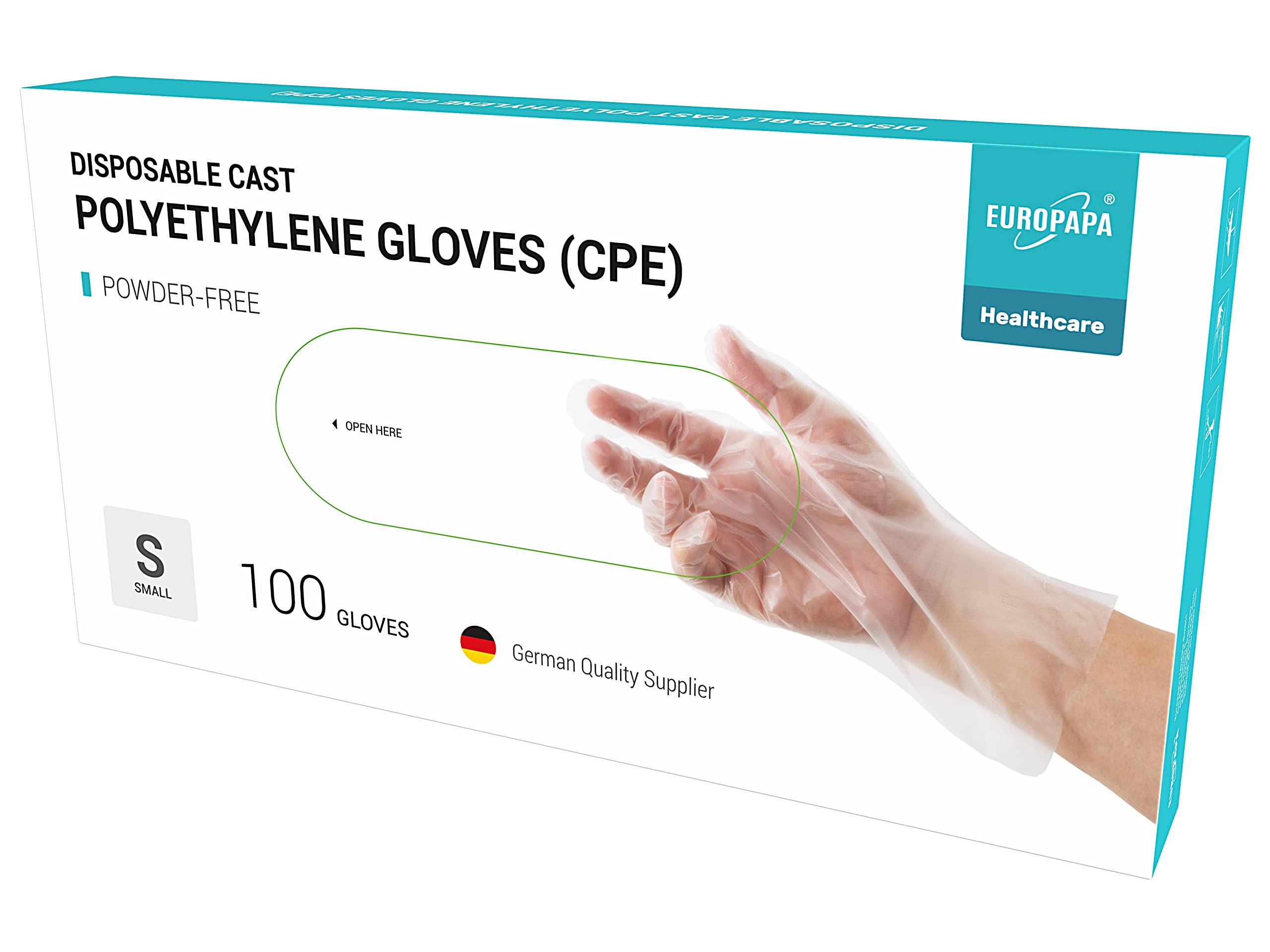 EUROPAPA® 100, 200, 300, 450 Vorteilspack CPE transparenz Einweghandschuhe in Box Einmalhandschuhe latexfrei Gummihandschuhe puderfrei Handschuhe in Gr. S,M,L,XL (100, S)