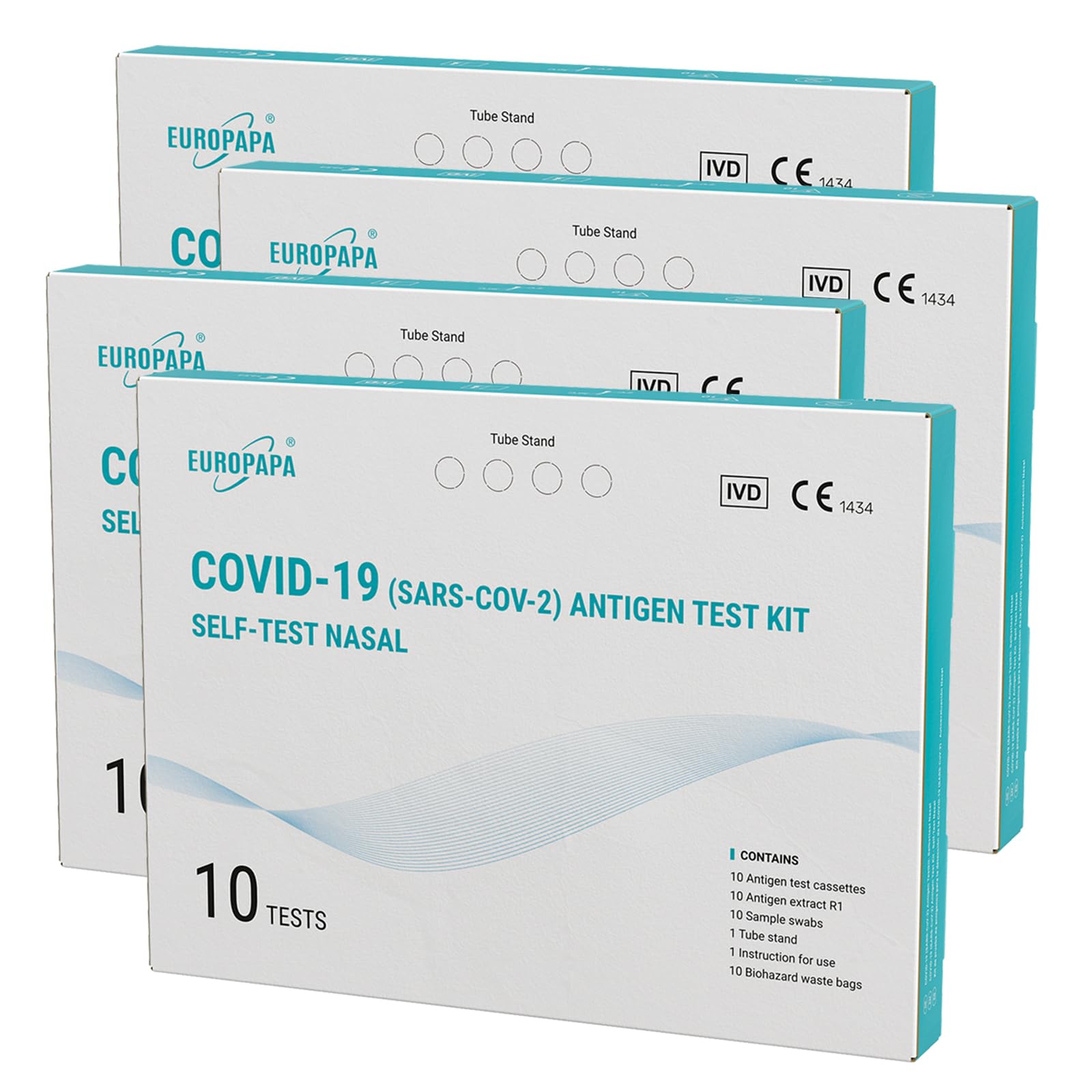 EUROPAPA® 40x Corona Laientest Selbsttest Covid-19 Antigentest auf SARS-CoV-2 Schnelltest zur Eigenanwendung Testkassete Probentupfer Antigenextrakt einzelverpackt