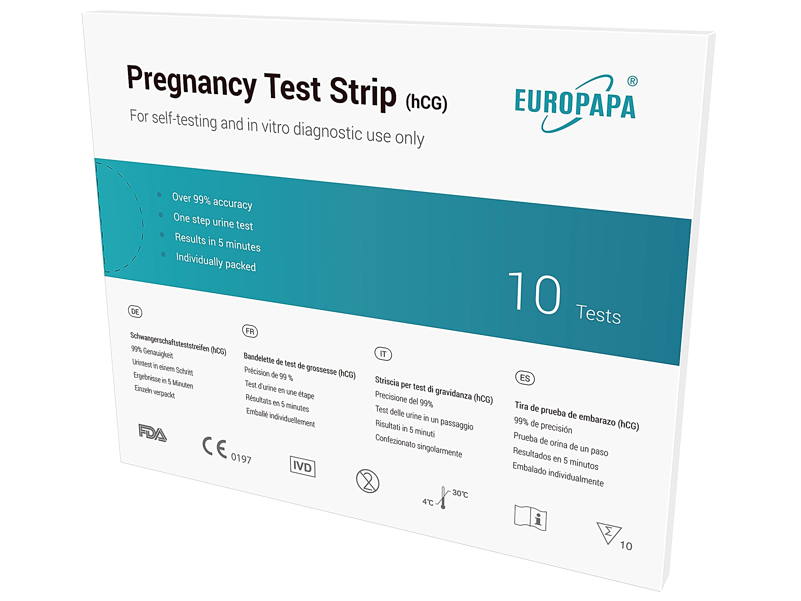 EUROPAPA® Healthcare 10 Stück ultraempfindlicher Schwangerschaftstest - Schwangerschaftstest Frühtest - Pregnancy Test - Frühschwangerschaftstest (10 Stück)