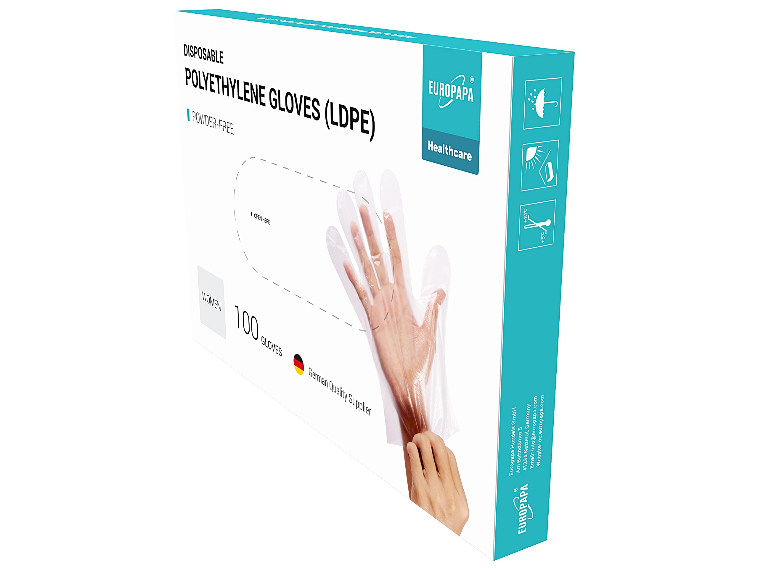 ldpe handschuhe EUROPAPA® 100 Stück Vorteilspack LDPE Einweghandschuhe in Box, Einmalh
