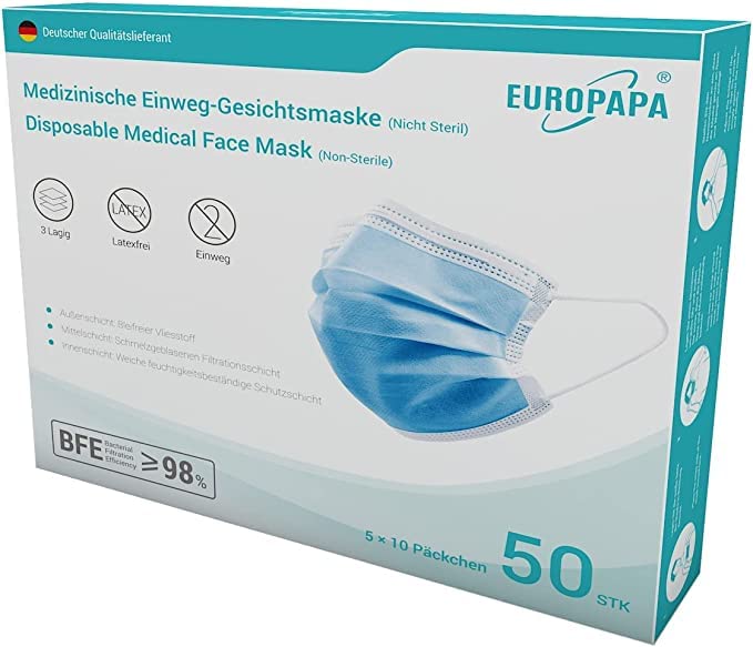 Type IIR standard surgical masks, 50 pieces